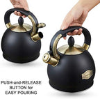 Stove Top Whistling Tea Kettle- Stainless Steel Teakettle Teapot with Ergonomic Handle 2.6 Quart(Black) - Image 3