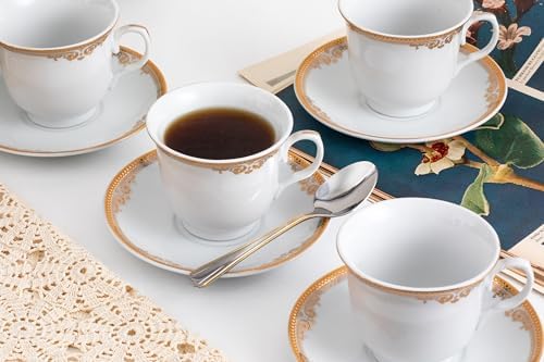 Porcelain Tea Set - White with Gold Floral Edge Design, 12 Piece Set - Image 6