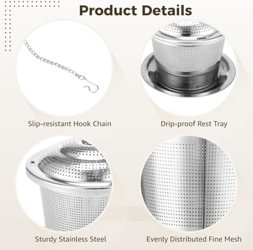 Loose Leaf Tea Infusers, 9 Pcs Stainless Steel Mesh Strainers, Fine Mesh Filters With Hook Chain And Drip Trays, Metal Steepers For Tea, Coffee, Spices - Image 4