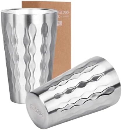 2 Pack Stainless Steel Mug Double Wall Metal Stackable Insulated Portable Drinking Cup Shatterproof Glasses(2pcs 450ml) by Unknown