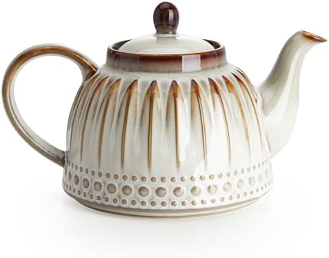 Sweese Ceramic Teapot, Beaded Retro Flower Glaze, 1100ml/37 oz Large Tea Pot for Loose Tea or Bags, Enough for 4 Cups, Nebula Amber by Sweese