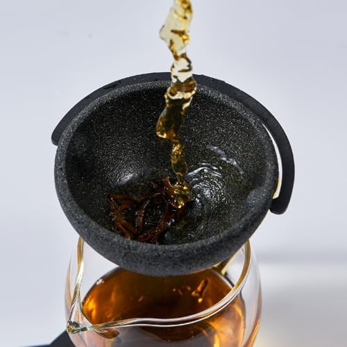 Ceramic Tea Strainer with 50 Micron Nano Filter – No Hole Gongfu Tea Infuser with Iron Stand – Enhances Flavor, Softens Water, Filters Tea Dust – Japanese Zen Style, Black Clay - Image 3