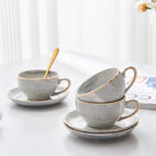 Ceramic Espresso Cups Set with Saucers and Metal Stand, 4 oz Porcelain Stackable Cappuccino Cups Teacup For Tea, Espresso, Latte, Coffee, Cafe Mocha（Gray） - Image 6
