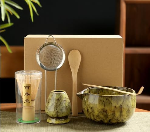 6 Piece Matcha Tea Set with Bamboo Whisk, Teaspoon, Bowl, Whisk Holder, Tea-Making Tools for Tea Lovers by POWLAB
