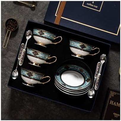 YUDIZWS Bone China Tea Cup Set with Gold Spoon And Gift Box, Tea Coffee Cups and Saucers Set of 1 Porcelain Tea Cup Coffee Mug for Home Kitchen Wedding Women's Tea Party,12pcs by YUDIZWS