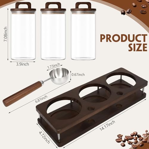 Suclain 3 Pcs 42 oz Glass Coffee Grounds Container with Shelf Glass Coffee Bean Storage Canisters with Airtight Lid and Measuring Spoon Food Storage Jars for Kitchen Sugar (Vintage Style) - Image 2