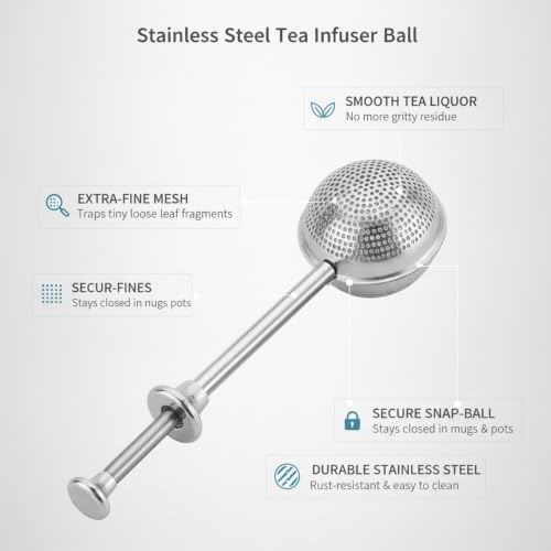 Stainless Steel Tea Infuser Ball with Fine Mesh, Snap-Lock Closure for Loose Leaf Tea in Mugs & Teapots (1 Count) - Image 4