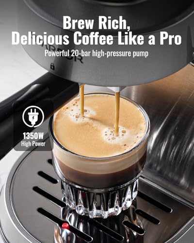 SHARDOR 20 Bar Espresso Machine, Touchscreen Expresso Coffee Machines with Steam Milk Frother for Home, Espresso Coffee Maker for Cappuccino, Latte, 40oz Removable Water Tank, Silver & Black - Image 2