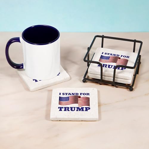 CafePress I Stand For Trump Tumbled Stone - Set of 4 Coasters Set of 4 w/holder - Image 4