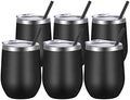 VEGOND Wine Tumblers Bulk 6 Pack, 12oz Stainless Steel Stemless Wine Glass with Lids and Straws, Double Wall Vacuum Insulated Tumbler Cup, Coffee Mug for Cold Hot Drinks by VEGOND