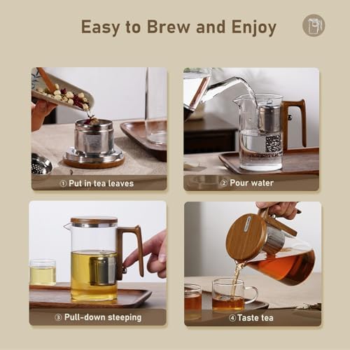 650ml(21.98oz) Enchanti Glass Teapot with Magnetic Stainless Steel Infuser, Tea and Water Separation Magic TeaPot for Loose Leaf and Blooming Tea - Image 5
