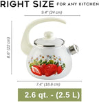 Enamel Kettle with Whistle 2.7 Qt (2.5 L) Stovetop Kettle with Ergonomic Handle, Teapot for Stovetop, Hot Water Kettle, Kettle for Stove Top, Induction and Dishwasher Safe (Strawberry) - Image 2