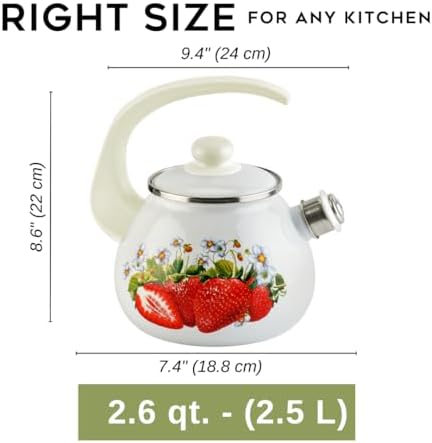 Enamel Kettle with Whistle 2.7 Qt (2.5 L) Stovetop Kettle with Ergonomic Handle, Teapot for Stovetop, Hot Water Kettle, Kettle for Stove Top, Induction and Dishwasher Safe (Strawberry) - Image 2