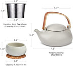 ZENS Japanese Teapot Set with 4 Cups, 27oz Minimalist Ceramic Infuser Pot - Image 3