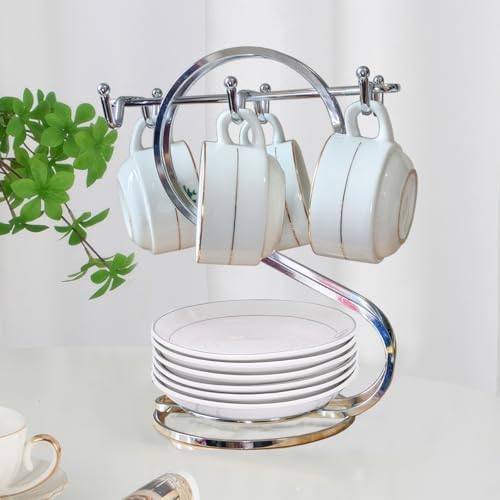 Coffee Mug Holder Metal,Mug TeaCups Holders Countertop,Coffee Mug Tea Cup Stand Storage Rack Tabletop Counter 6 Hooks(Silver) - Image 6