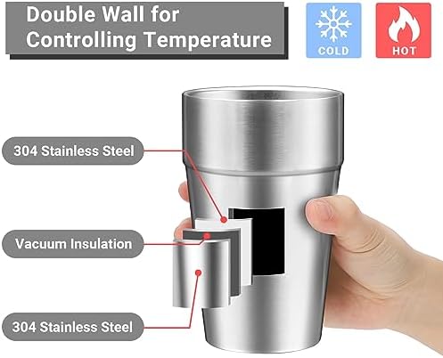 Double Wall Cup Stainless Steel, 16 oz Insulated Tumbler, 8 Pack Unbreakable Stackable Water Tumblers Insulated Metal Cup Premium Drinking Glasses for Travel Camping Home Outdoor - Image 3