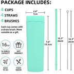 Volhoply 16oz Plastic Skinny Tumbler with Lid and Straw Bulk 10 Pack,Insulated Double Wall BPA Free Matte Acrylic Tumblers,Iced Coffee Travel Reusable Party Cup,Customizable Diy Gifts(Green,10 Set) - Image 2