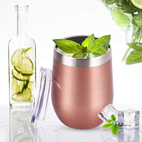 8 Pack 12Oz Stainless Steel Wine Tumblers, Insulated Wine Tumbler, Double Wall Insulated Wine Glass, Stainless Steel Stemless Wine Cups with Lids for Coffee, Wine, Cocktails, Champaign, Rose Gold - Image 4