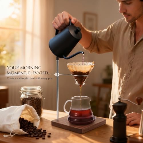 Pour Over Stand with North American Walnut Base & 360° Adjustable Coffee Filter Holder - Coffee Dripper Station for V60, Chemex & Glass Funnels - Home Barista Brew Station(Stand Only) - Image 2