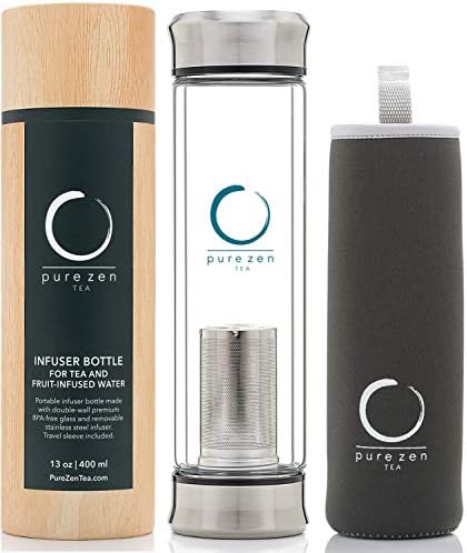 Pure Zen Tea Glass Double Lid Tea Bottle - Stainless Steel Tea Thermos - Image 2
