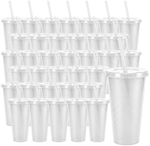 36 Pcs White Tumblers with Straw & Lid - 24oz Coffee Cups by Pineburg