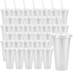 36 Pcs White Tumblers with Straw & Lid - 24oz Coffee Cups by Pineburg