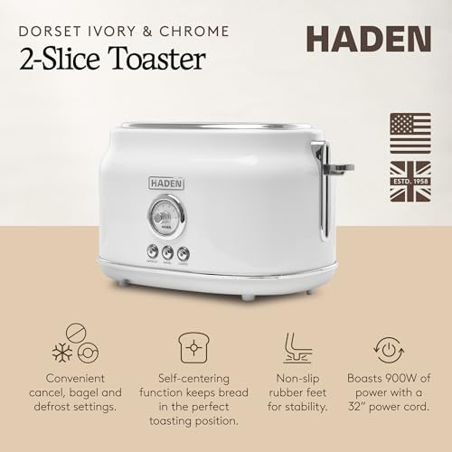 Haden Dorset 2 Slice Extra Wide Slot Toaster, Cool Touch Exterior, Ivory - Image 2