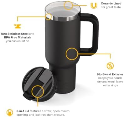 RTIC 40oz Road Trip Tumbler, Insulated, Ceramic Lined, Black - Image 3