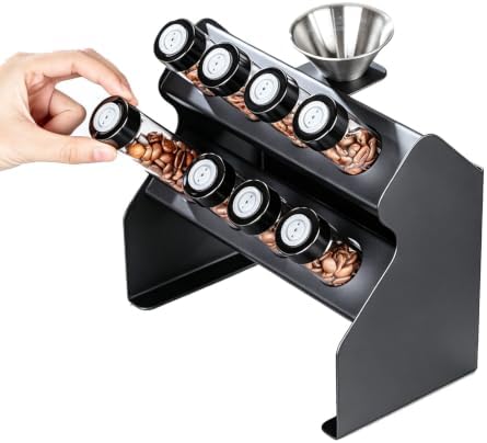 Coffee Bean Storage Rack, 22-25g Single Dose Coffee Bean Sample Tubes, With One-way Exhaust Valve, Funnel, Dual Layer Metal Display Stand, For Home Coffee Tasting & Bean Sample Display by Unknown