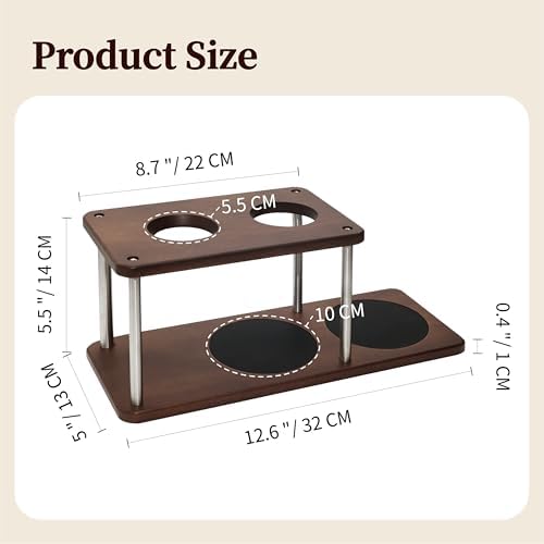 Pour Over Coffee Station Solid Sapele Wood & Stainless Steel Dual Dripper Stand Coffee Organizer (Dark Wood) - Image 5