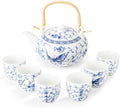 fanquare Chinese Blue and White Porcelain Tea Set with 1 Teapot Set, 6 Tea Cups, Butterfly Pattern Asian Japanese Tea Sets for Adults by fanquare
