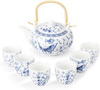 fanquare Chinese Blue and White Porcelain Tea Set with 1 Teapot Set, 6 Tea Cups, Butterfly Pattern Asian Japanese Tea Sets for Adults by fanquare
