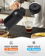 2 PCS Thermal Coffee Carafe Insulated Stainless Steel Coffee Carafe for Hot Liquid Vacuum Thermal Pot Creamer Pitcher Dispenser Keeping Hot Water Milk(Black/Black 68 oz) - Image 2