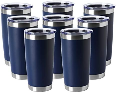 HASLE OUTFITTERS 20oz Tumblers Bulk Stainless Steel Cup with Lid Double Wall Vacuum Insulated Coffee Mug for Cold & Hot Drinks 8 Pack, Navy by HASLEOUTFITTERS