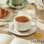 Sweese 8 Ounce Cappuccino Cups Set of 4, Porcelain Stackable Coffee Cups with Saucers and Metal Stand, Earthy Spectrum - Image 5