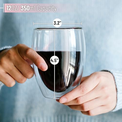 BTaT- Double Walled Stemless Wine Glasses, 12 oz, Set of 4, Smooth Rim Standard Wine Glass Tumbler for Hot & Cold Beverages, Gifts for Wedding, Christmas, Anniversary - Image 3