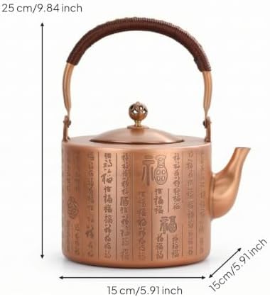 Menolana Copper Heating Vessel Cup Tea Mug Saucer Drinkware Bowl Body Open Top Metal Material Warm Suitable for home entertaining coffee corner shelf decor, Hundred Blessings Pattern - Image 5