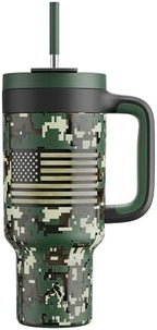 40 oz Camo Tumbler with Handle, 2-in-1 Straw and Sip Lid, Leakproof, Dishwasher Safe, Insulated Stainless Steel Travel Coffee Mug, Keeps Cold for 34 Hours, Fits in Car Cupholder (Woodland Flag) by POWCAN