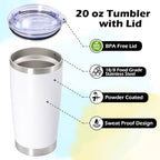 20oz Tumbler Insulated Tumblers Vacuum Coffee Mug with Lid White 12Pack - Image 3