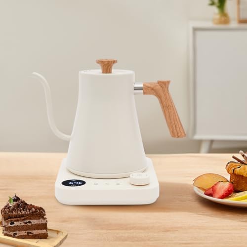 Electric Gooseneck Kettle,1200W Electric Tea Kettle With Stainless Steel Inner Lcd Screen Timing Constant Temperature Control Quick Heating Water Boiler For Coffee Tea Brewing (white) - Image 3