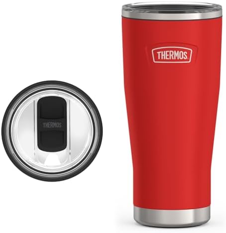 THERMOS Icon Series 24oz Stainless Steel Tumbler with Slide Lock Lid, Leakproof, Fits Cupholder, Dishwasher Safe, Griptec™ Non‑Slip Base, Keeps Drinks Hot 6 Hrs/Cold 22 Hrs, Crimson by Thermos