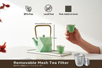 Toptier Cast Iron Teapot, Stovetop Safe Japanese Cast Iron Tea Kettle, Diamond Design Tea Pot with Removable Infuser for Loose Tea, 30 Ounce (900 ml), Light Green - Image 4
