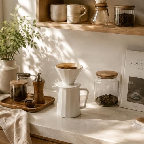 Pour Over Coffee Maker, Ceramic Coffee Dripper with Pot Set,White - Image 6