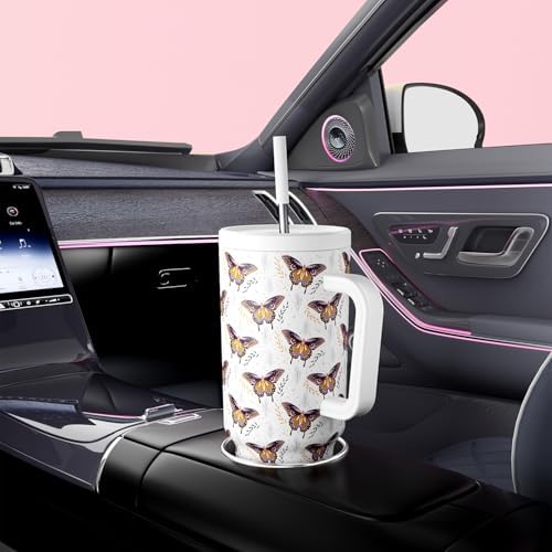 Meoky 40 oz Tumbler with Handle and Straw: Stainless Steel Insulated Tumbler with Lid and Straw - 100% Leak Proof Tumbler for Car Cup Holders - Travelers Commuters Workers, Flutterfly - Image 5