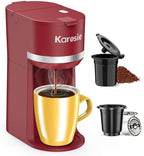 Single Serve Coffee Maker for K-Cup and Ground Coffee, Fast Brew, 6-12 oz Brew Sizes One Cup Coffee Machine Fits 5.5" Mugs, One-Button Small Coffee Maker with Descaling Reminder, Red by Karosie