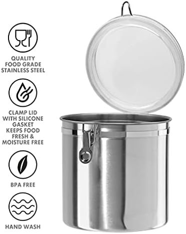 Oggi Stainless Steel Kitchen Canister 152oz + Oggi Jumbo 8" Stainless Steel Flour Clamp Canister - Image 4