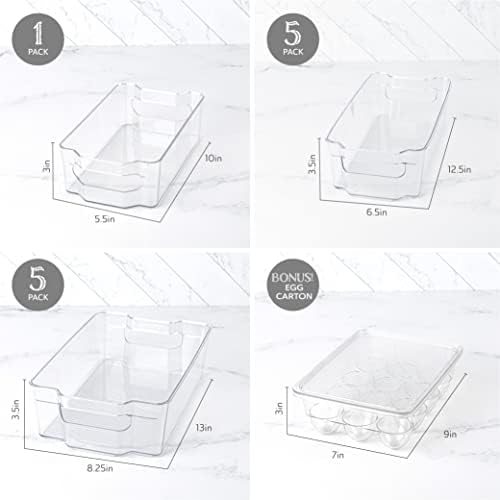 Oizeir Refrigerator Organizer Bins - Clear Plastic, Stackable, Narrow and Wide Bin Sizes, Egg Tray with Lid. Great Storage for Fridge, Cabinets, Countertops and Pantry. (Set of 12) - Image 2