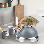 3 Quart Whistling Tea Kettle for Stovetop – Stainless Steel Teapot with Loud Whistle, Cool-Touch Wood Handle, Rust-Resistant Base & Natural Stone Finish (Gray) - Image 2