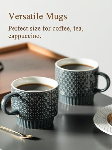 Gomakren Coffee Mugs Set of 4, 13oz Stackable Coffee Cup with Stand, Grey - Image 6
