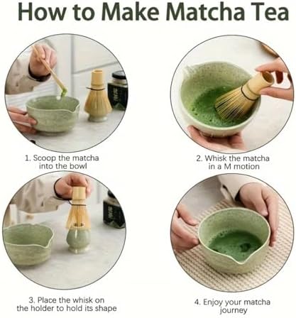 6-Piece Matcha Tea Set - Ceramic Bowl With Spoon, Whisk, And Powder Sieve Complete - Image 3